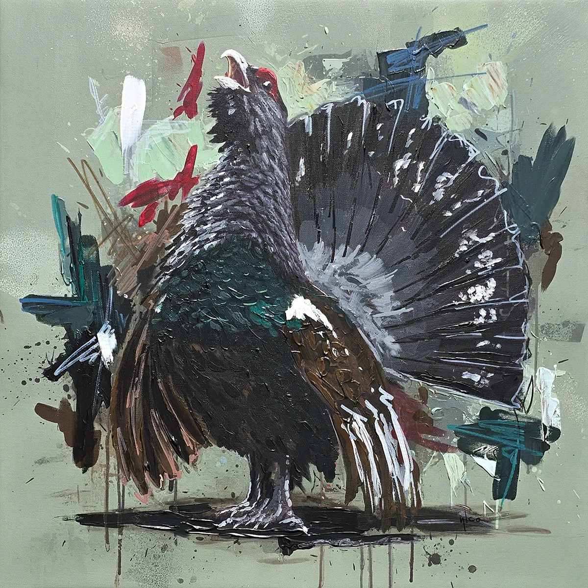 Auerhahn · Schwarzwald – modernes Tier-Acrylgemälde, 60×60 cm Acryl auf Leinwand, NIR Design 2026