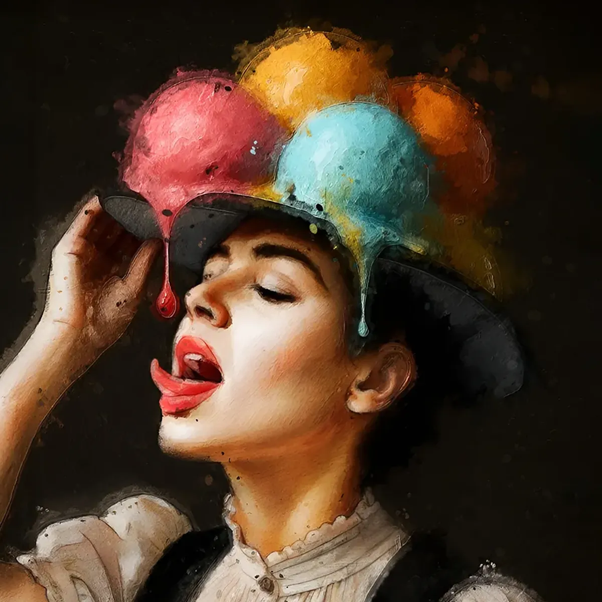 Ice Ice Baby – modernes Schwarzwaldmädel mit Bollenhut aus schmelzendem Eis, Kunstdruck 40×30 cm, NIR Design