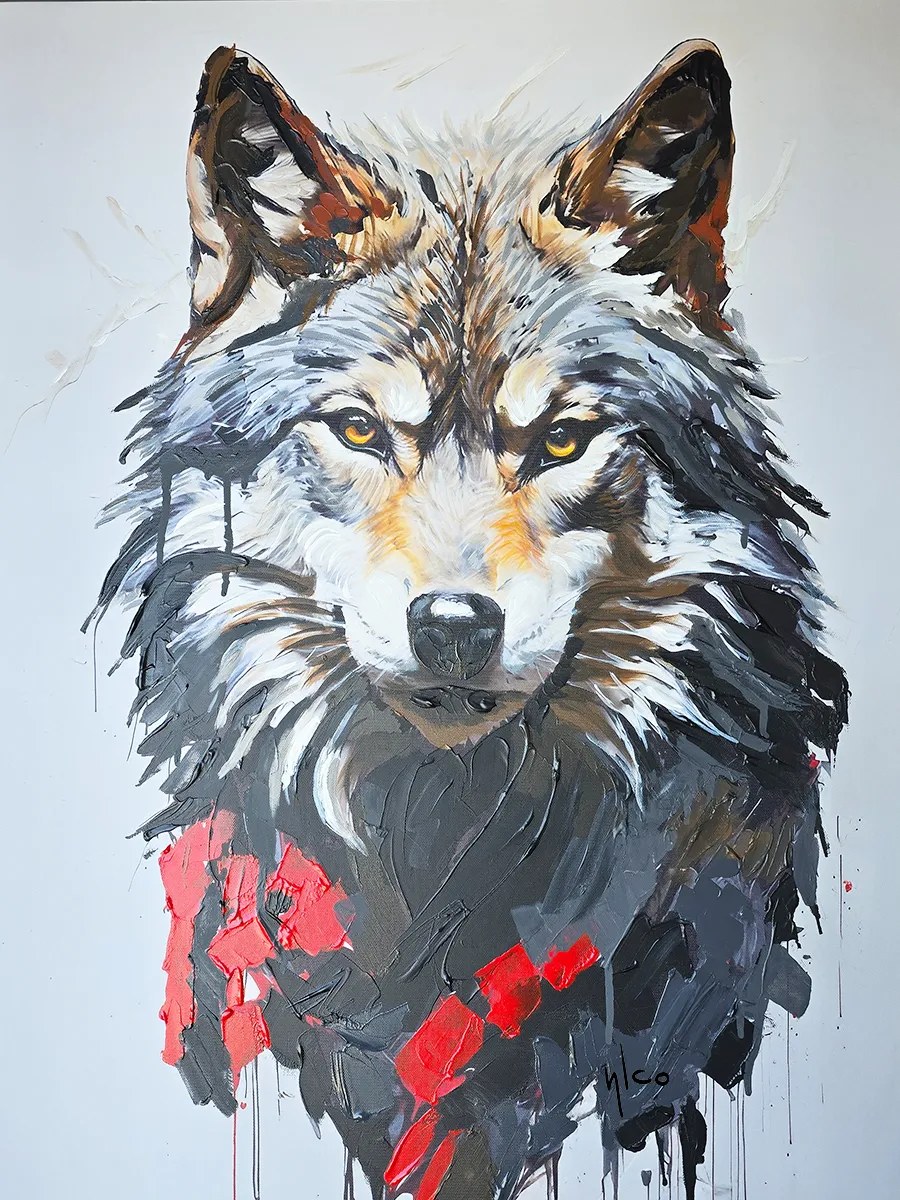 Wolf · Schwarzwald – modernes Tier-Acrylgemälde, 60×80 cm Acryl auf Leinwand, NIR Design 2026