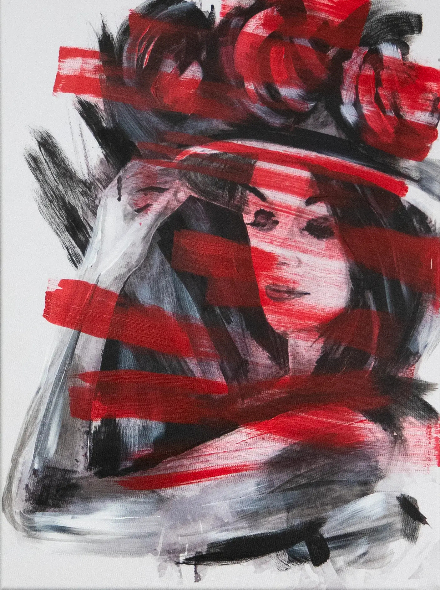 Schwarzwaldmädel Marta – modernes Bollenhut-Gemälde auf Leinwand, Schwarzwald-Kunst von Nico Rauser